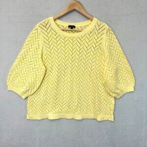 TALBOTS Herringbone Open Knit Linen Sweater 2XP 2X‎ Petite Yellow 3/4 Sleeve EUC